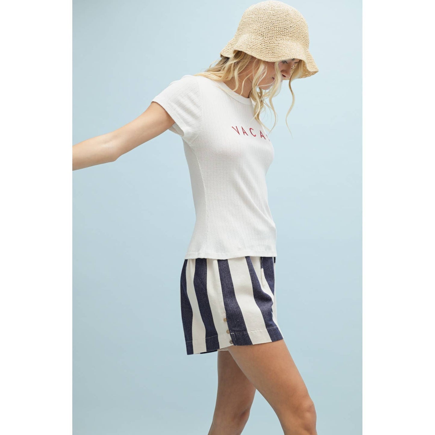 'VACAY' RIBBED KNIT TEE / WL25-10040