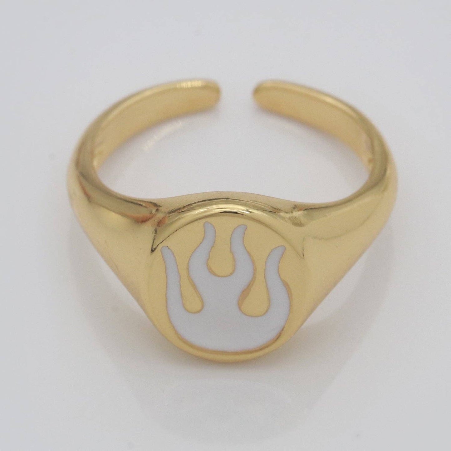 Gold Fire Signet Ring Flame Open Ring Adjustable Statement Ring