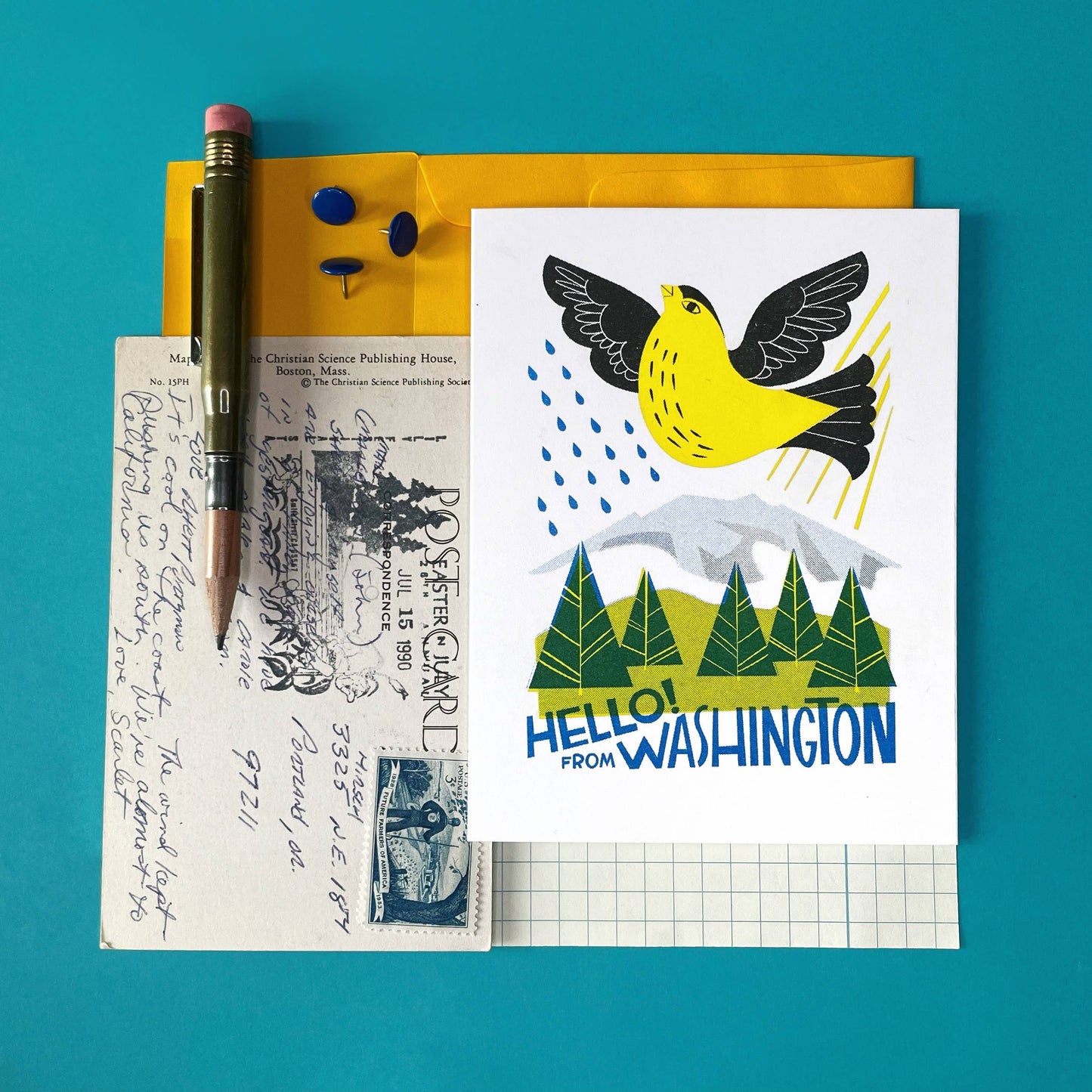 Hello from Washington State! - Souvenir Risograph Card