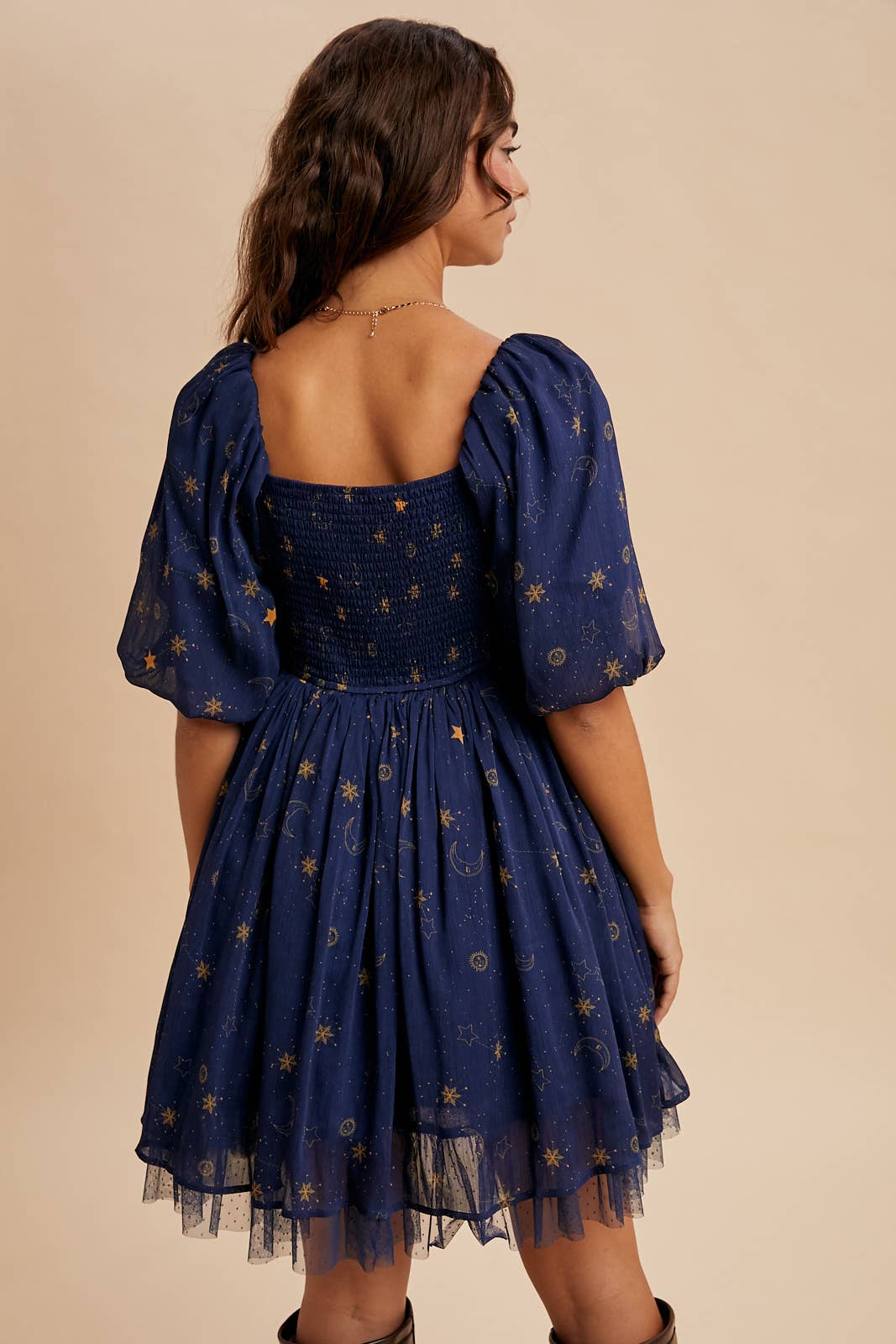 CELESTIAL PUFF SLEEVE MINI DRESS