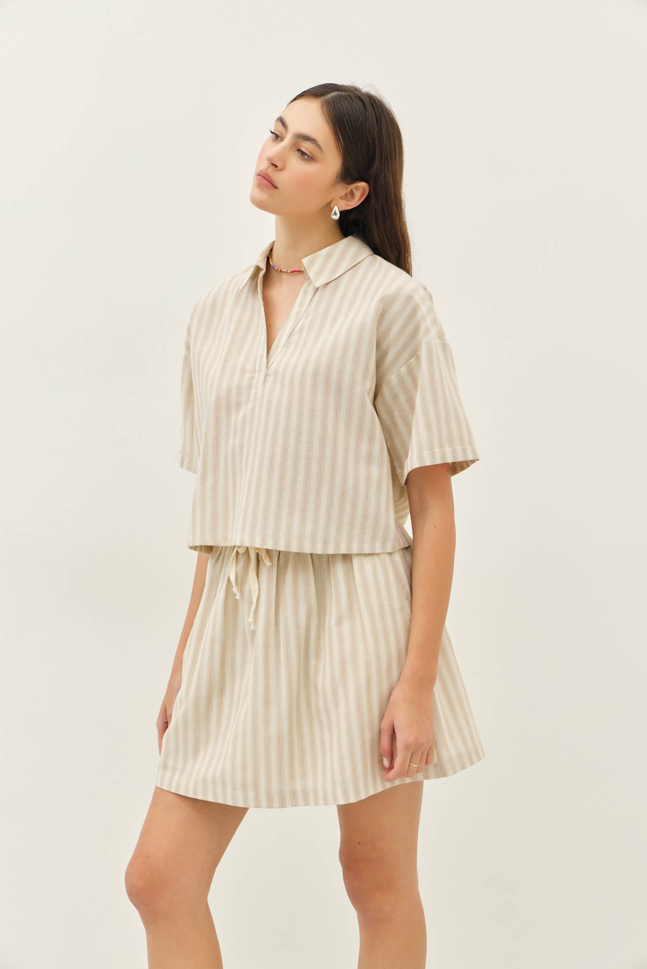 STRIPE MINI SKIRT WITH ELASTIC BAND AND POCKETS