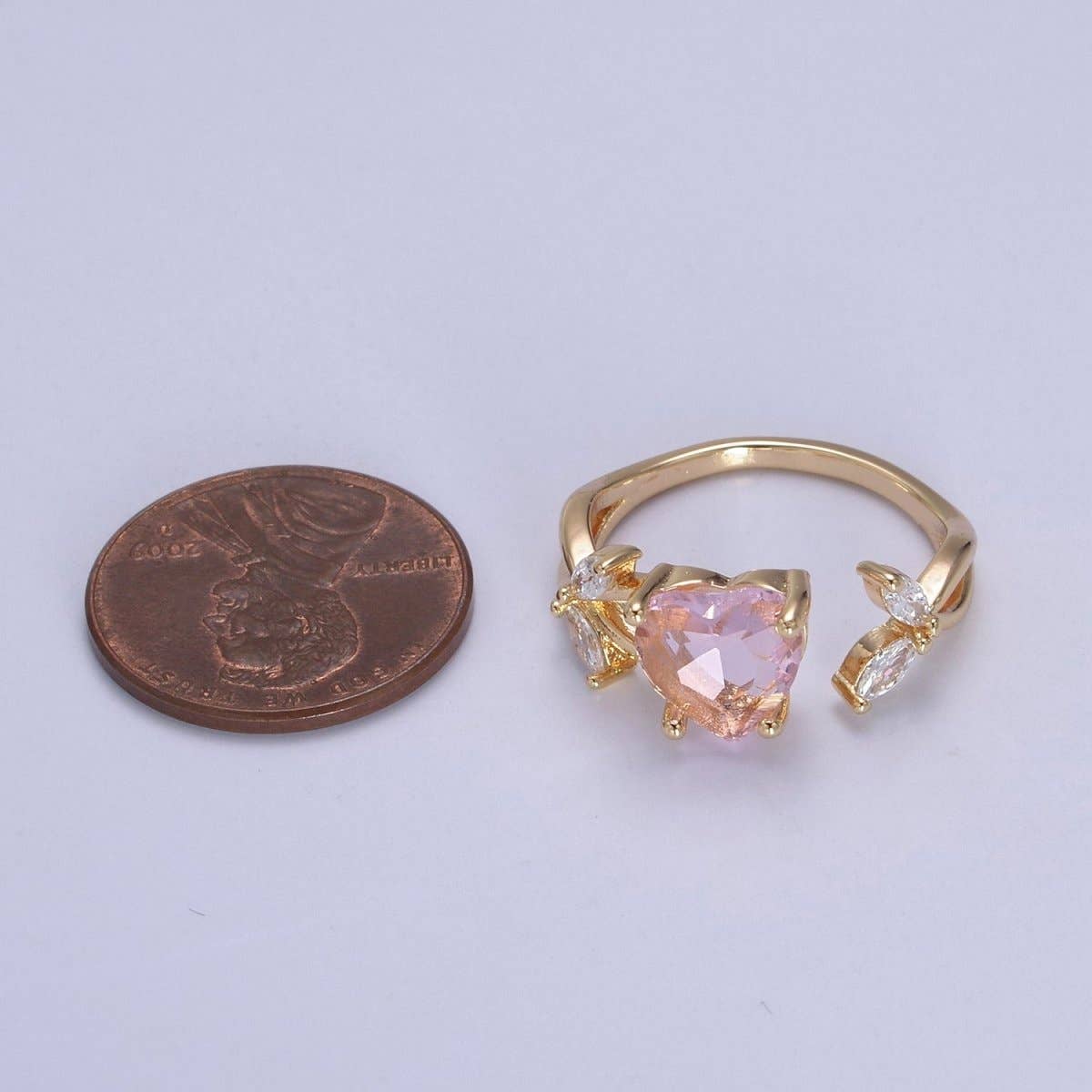 Pink Heart Ring, Gold Kawaii Ring Dainty Ring Open Adjustable Jewelry for Valentine Gift U-364