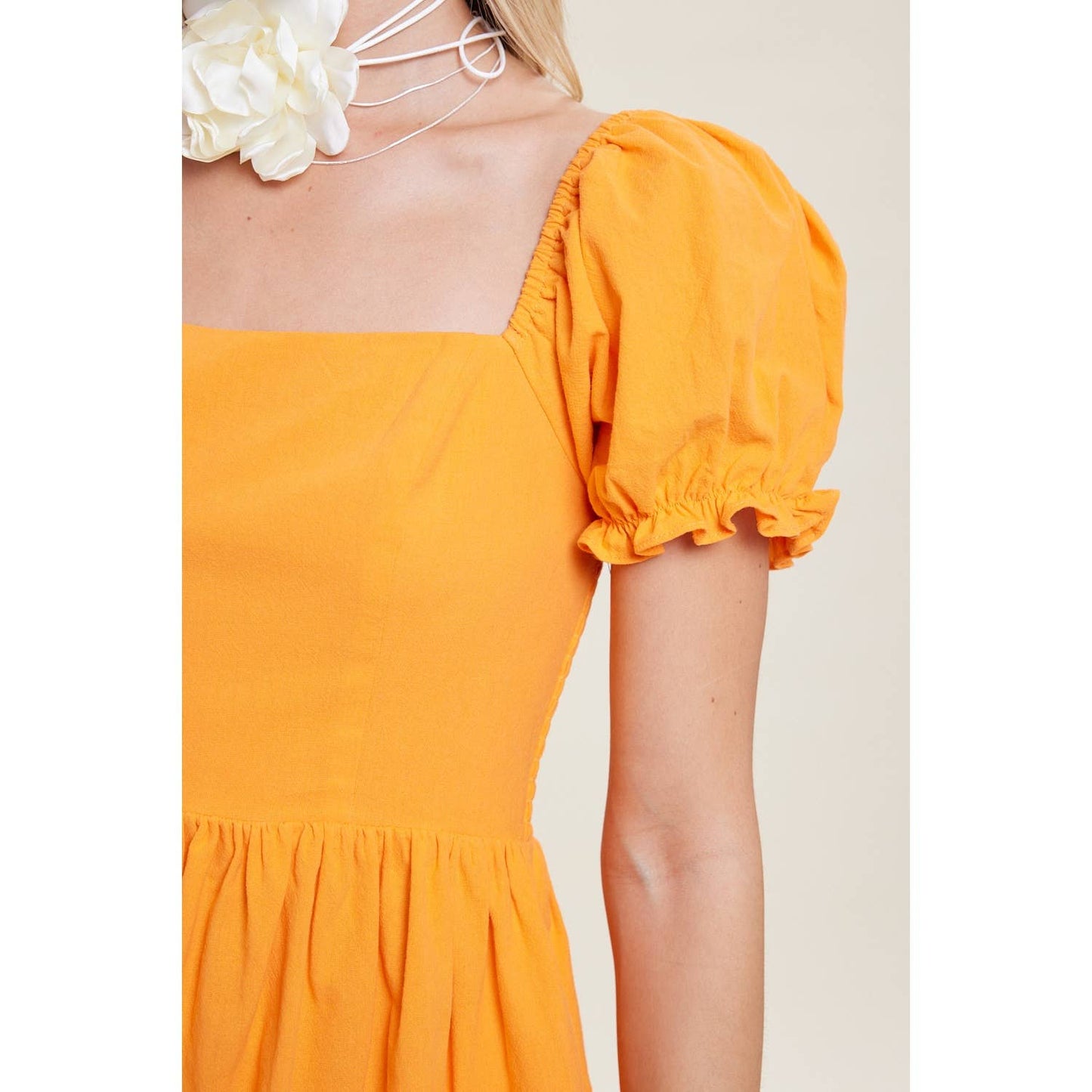 SQUARE NECK PUFF SLEEVE SMOCK BACK BABYDOLL ROMPER