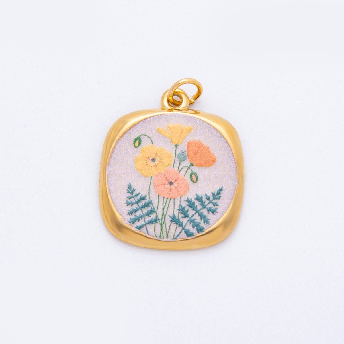 Gold Stainless Steel 25mm Hand-Painted Enamel Dreamy Theme Flower Charm | J319 J324 J335 J356 J358 J362