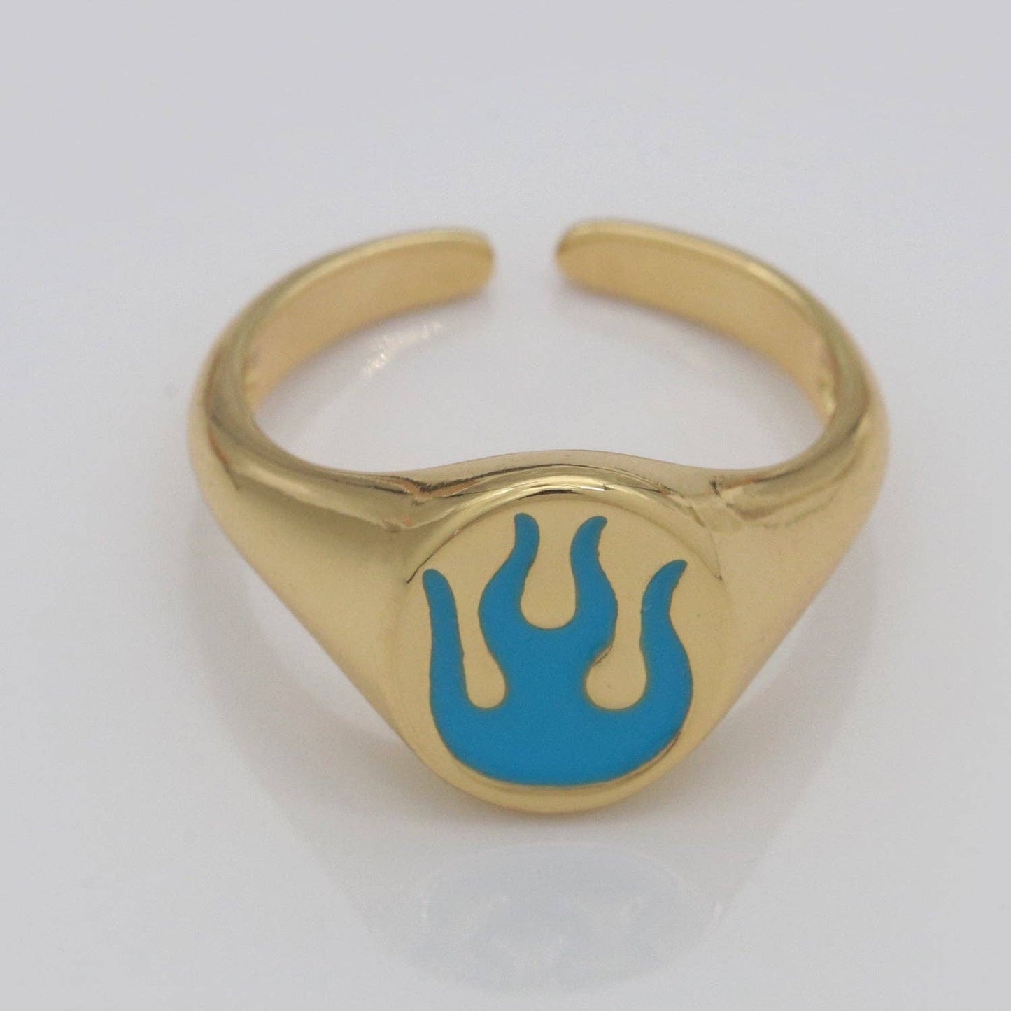 Gold Fire Signet Ring Flame Open Ring Adjustable Statement Ring
