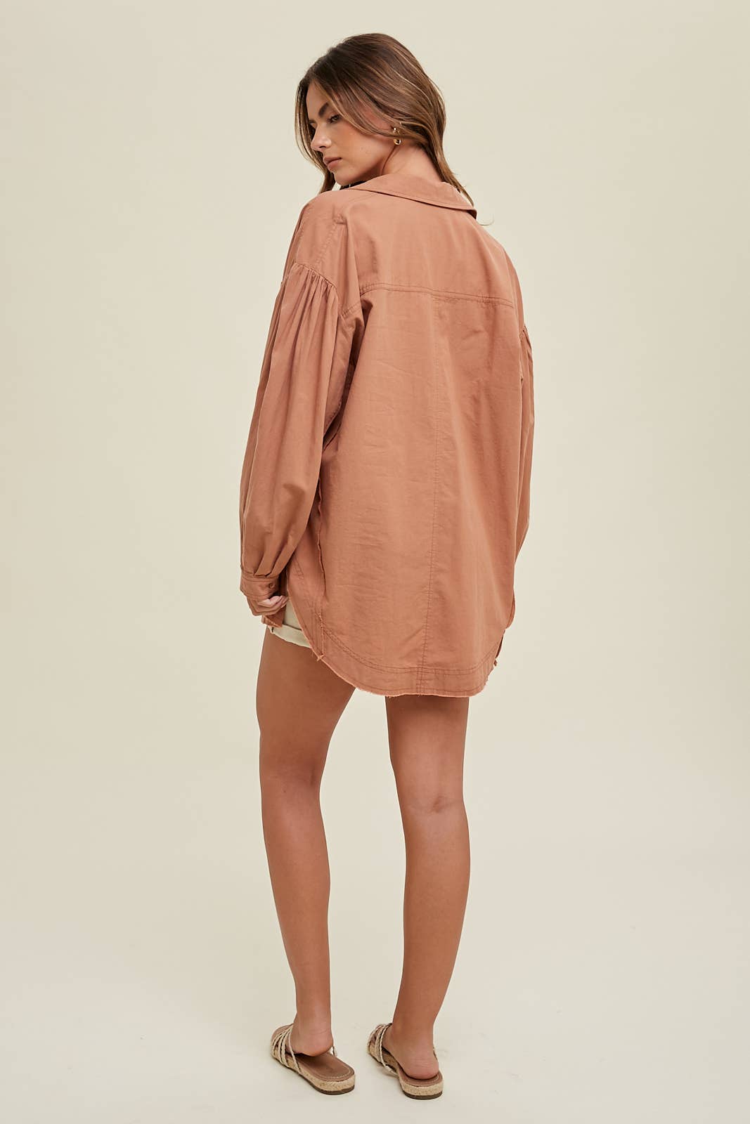 COTTON BALLOON SLEEVE SHIRT WITH SIDE SLITS / WL23-8139
