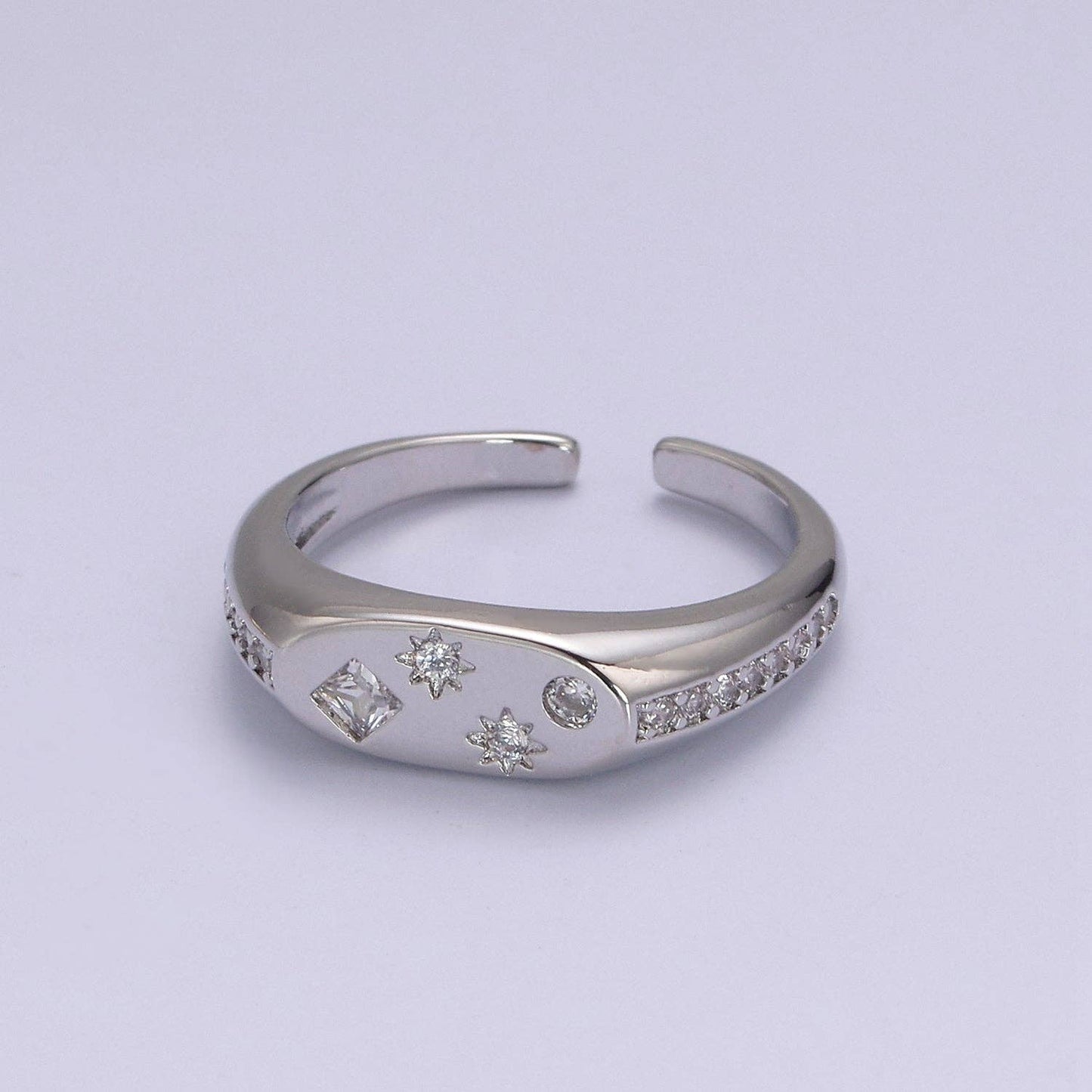 24K Gold Filled Celestial Star Cuff Ring, Micro Pave Crystal