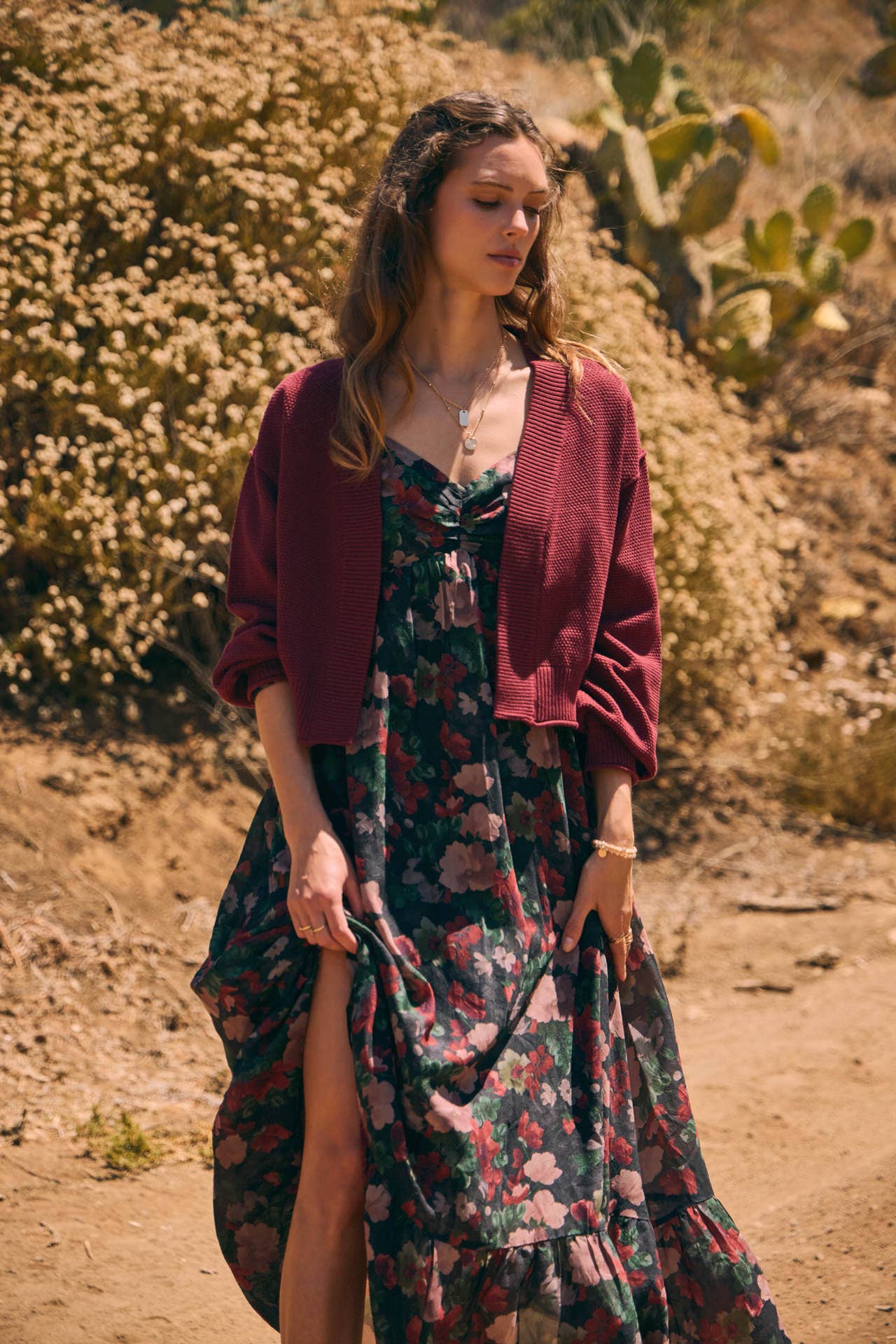 LOVE LETTER TO AUTUMN FLORAL CRINKLED MAXI SMOCKED DRESS