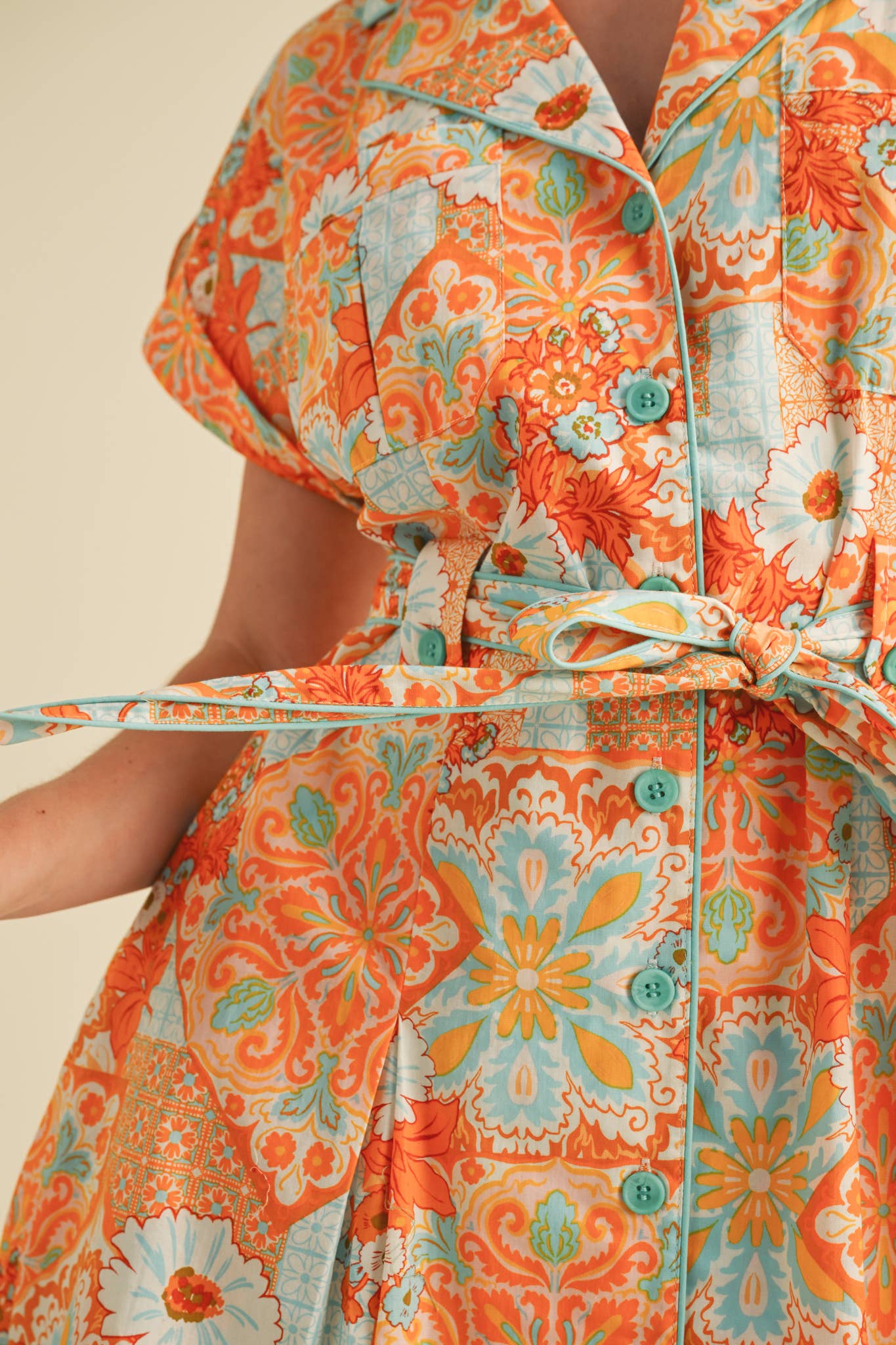 EXCLUSIVE PRINT BUTTON DOWN SHORT SLEEVE MINI DRESS MDR4044