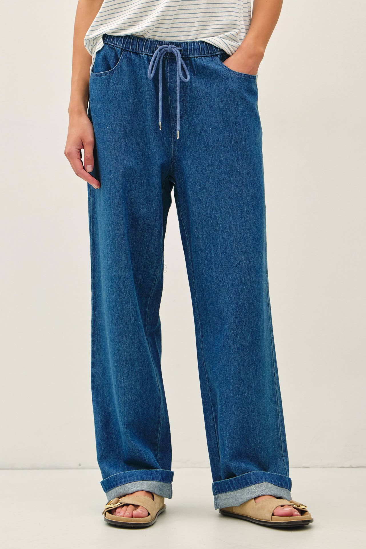 ULTRA COMFY PULL ON WIDE LEG DENIM PANTS