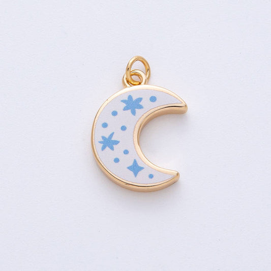 18K Gold Filled 21mm Blue Enamel Crescent Moon Celestial Charm | AF1612