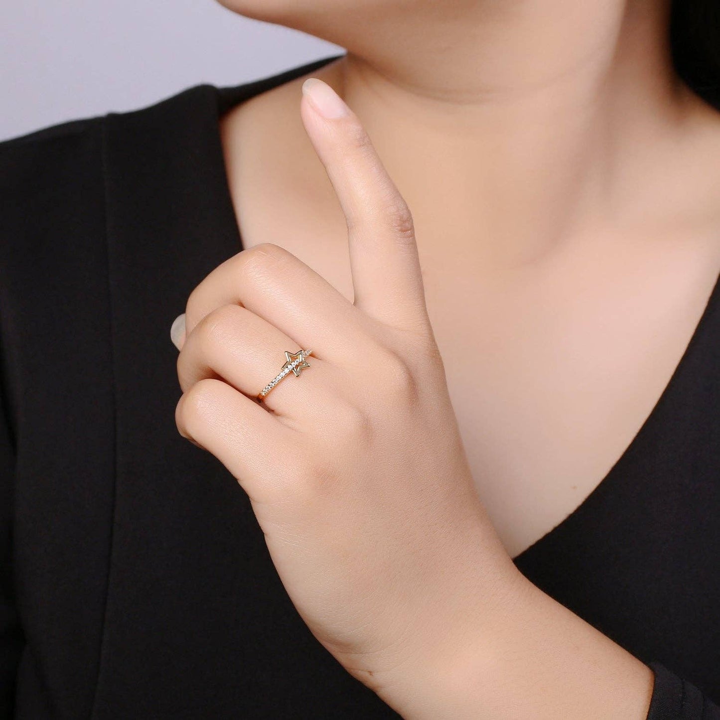 1pc Star of the Universe 18k Gold Ring, CZ Milky way Adjustable Gold Ring, Simple Ring, Circle Ring R490