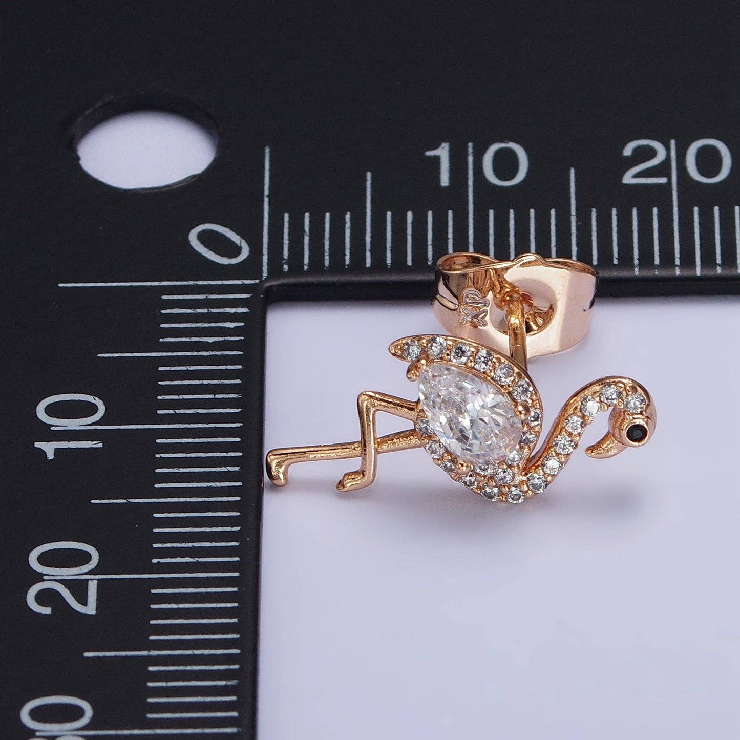 18K Gold Filled Flamingo Bird Micro Paved CZ Teardrop Stud Earrings | AB289