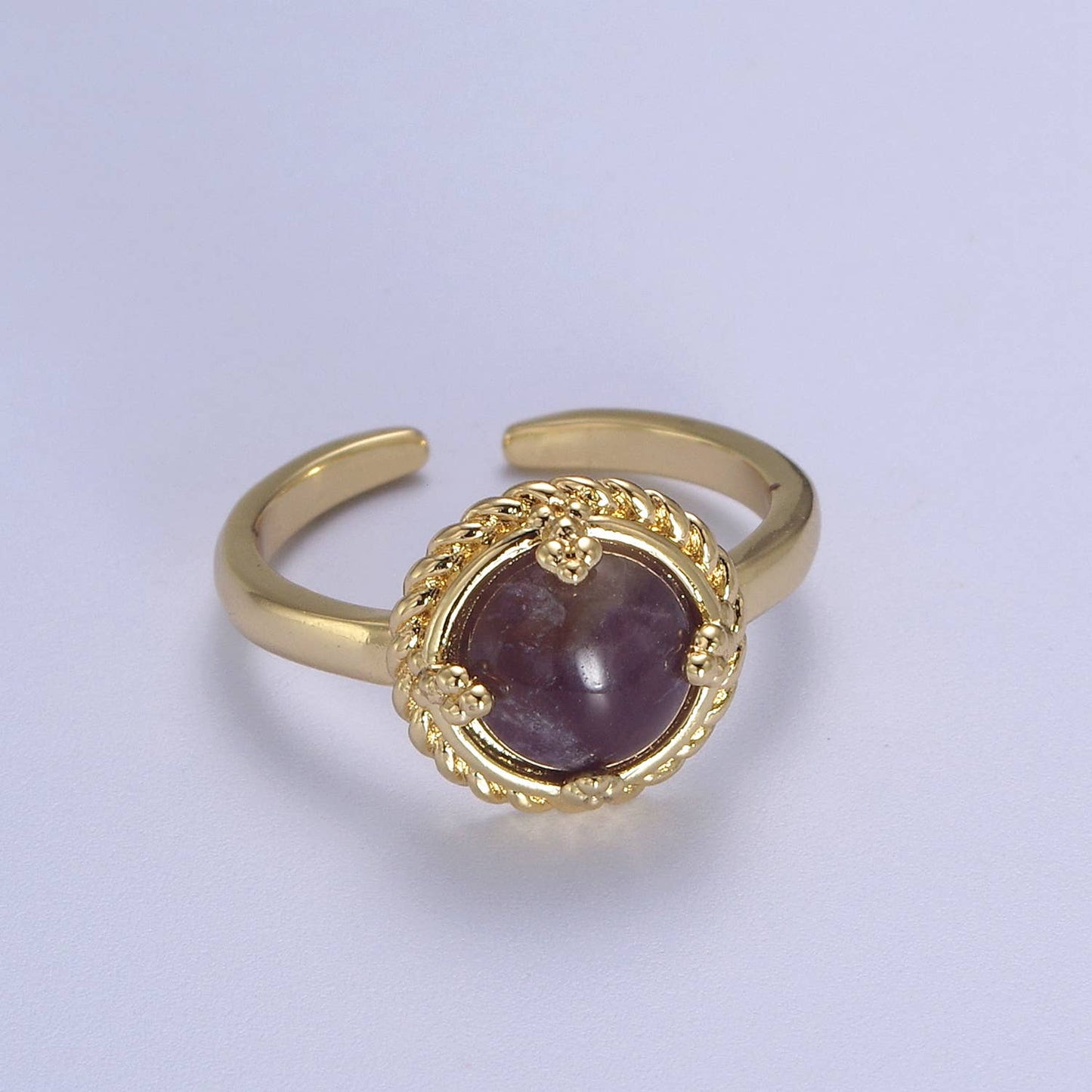 Dark Purple Amethyst Gemstone Gold Adjustable Ring